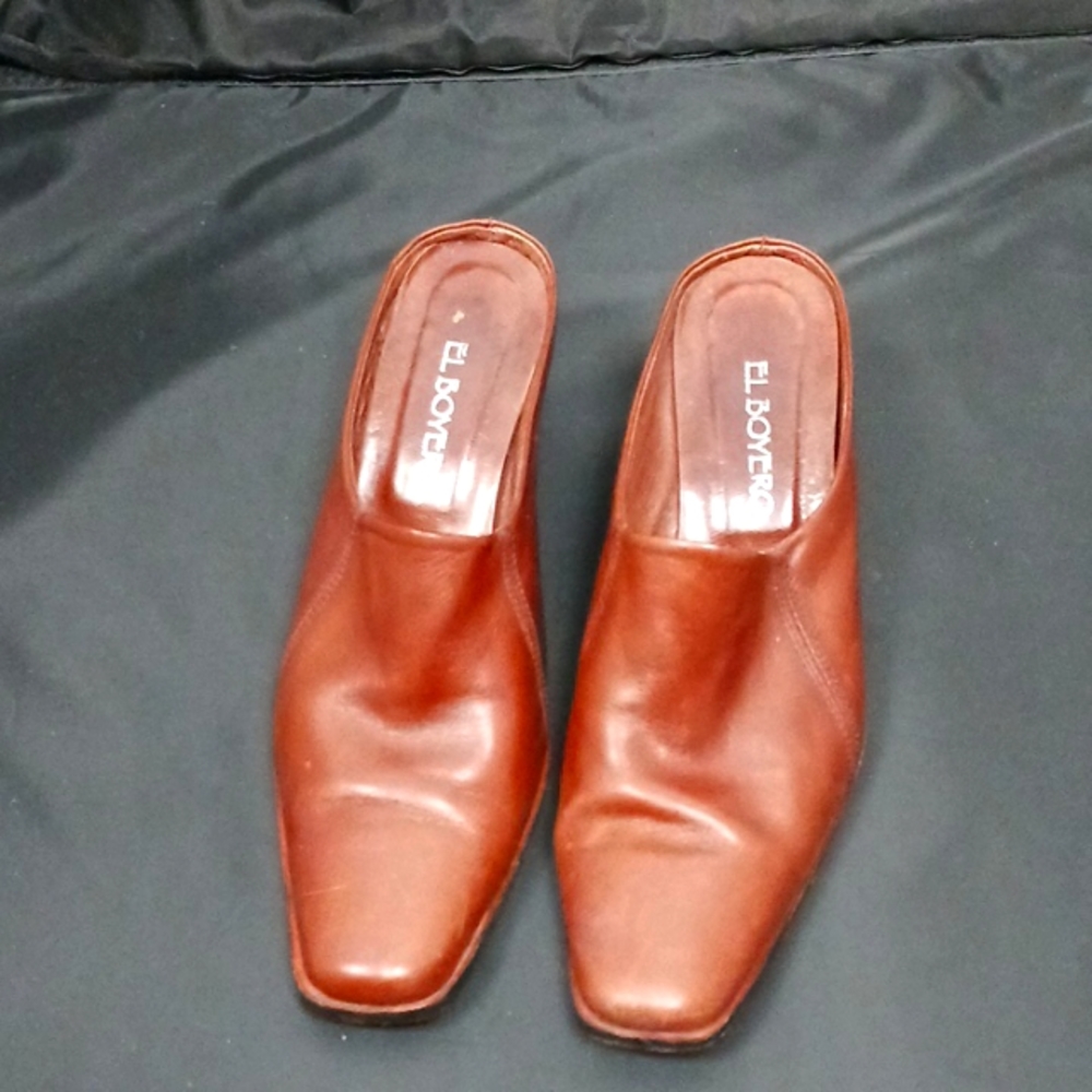 El Boyero Women's leather wedge mules brown shoes clog  slides size 7